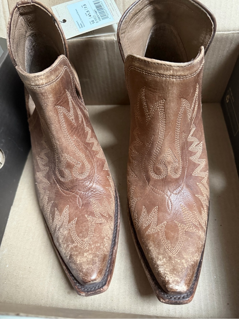 Ariat Tan Leather Western Ankle Boots with Stitch Detail
